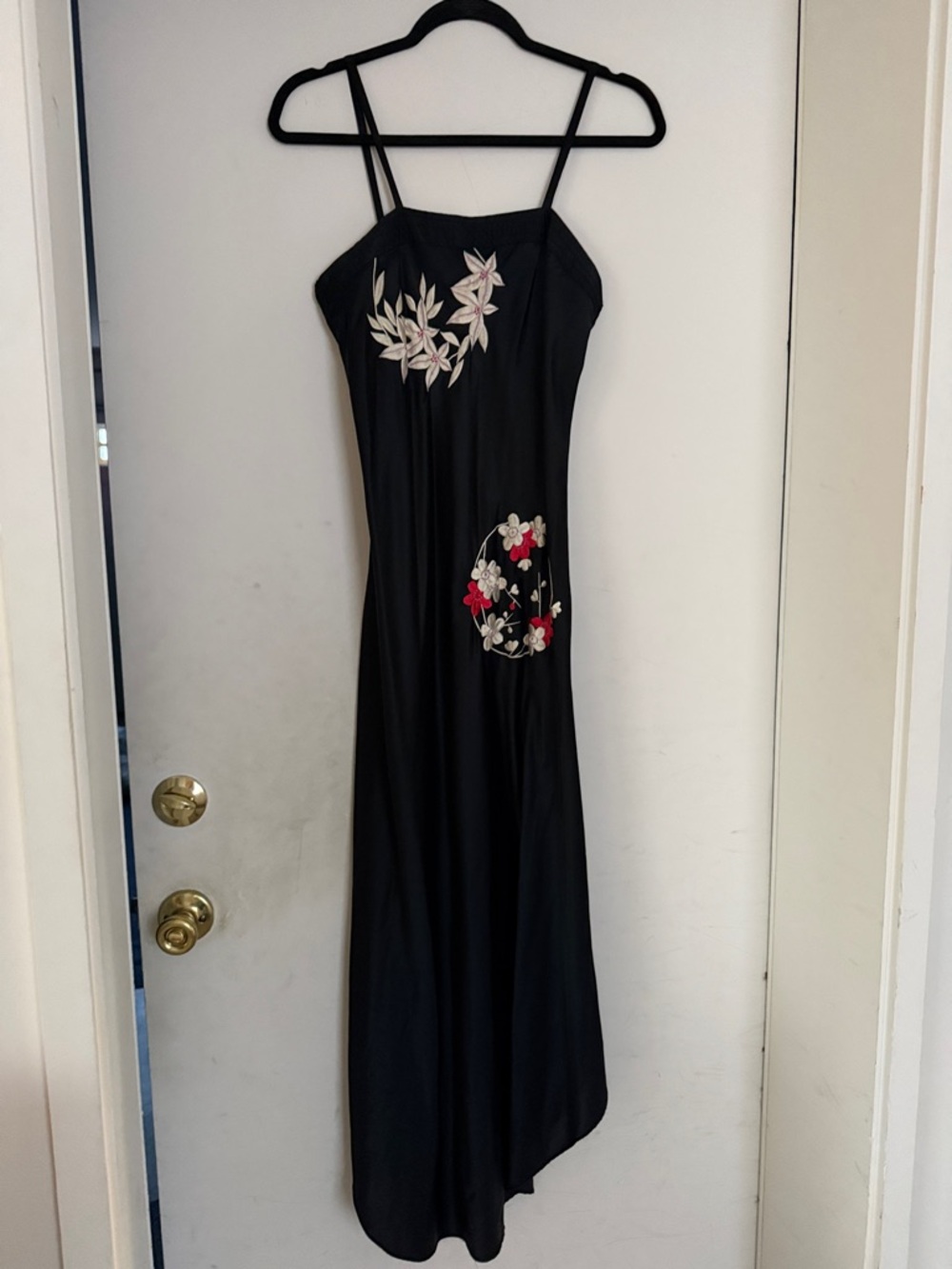 Vintage Natori for saks fifth avenue Black Floral Embroidered Slip Dress